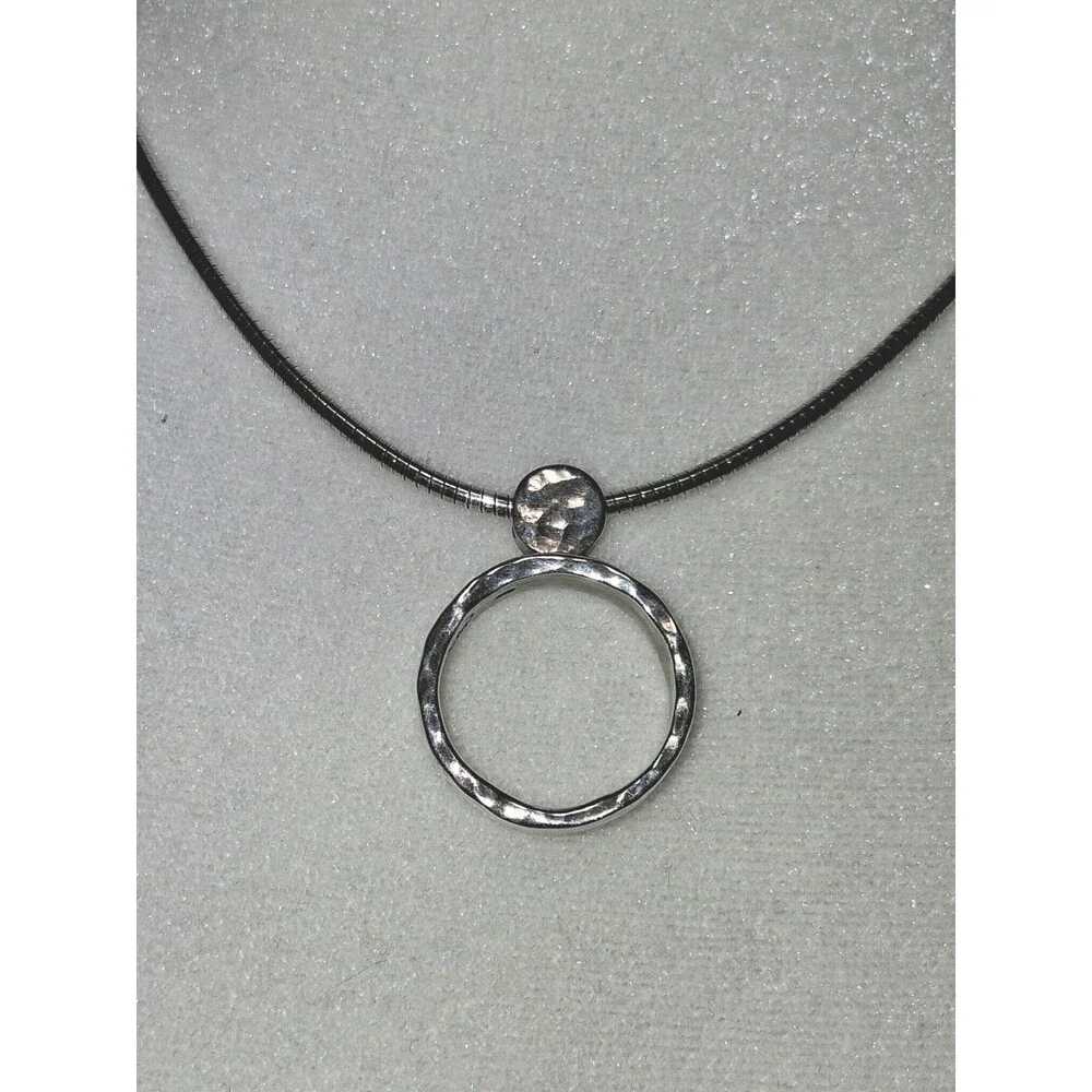925 Sterling Silver Hammered Circle Pendant Necklace Italian Snake 16